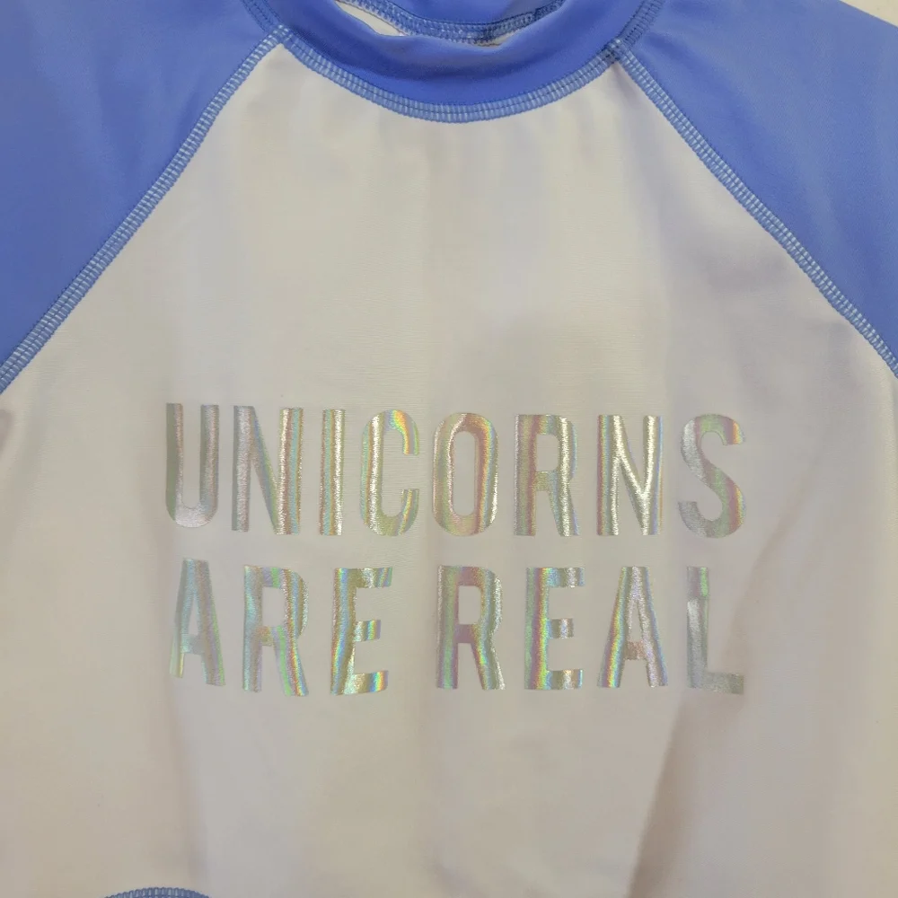 Cat & Jack Girls Short Sleeve Swim‎ Rash Guard Unicorns Are Real Size M 7/8
